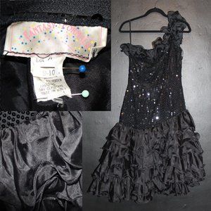Vtg 80s Prom Formal Asymmetrical Ruffle Dress USA